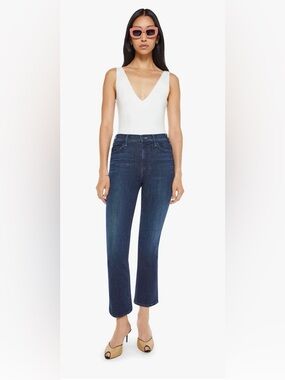 MOTHER High-Rise Straight Crop Jeans in Dark Blue Wash
